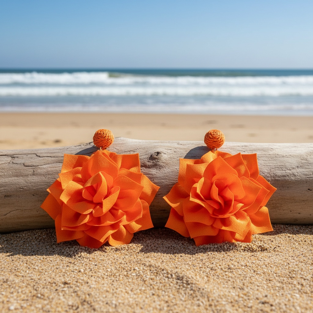 3D Flower Raffia Earrings for Women